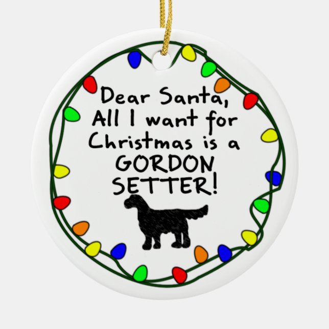 Dear Santa Gordon Setter Ceramic Tree Decoration (Front)