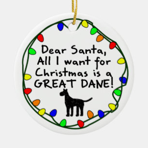Dear Santa Great Dane Ceramic Tree Decoration
