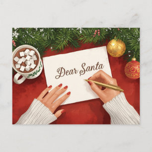 Dear Santa Hot Chocolate Christmas List Holiday Postcard