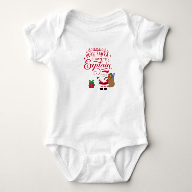 Dear Santa I Can Explain Baby's First Christmas  Baby Bodysuit (Front)