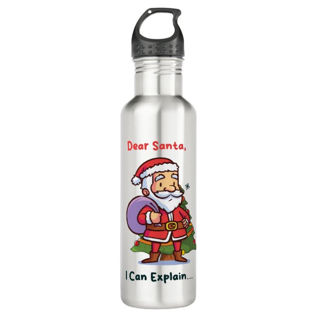 Dear Santa, I Can Explain – Funny Christmas 710 Ml Water Bottle (Front)