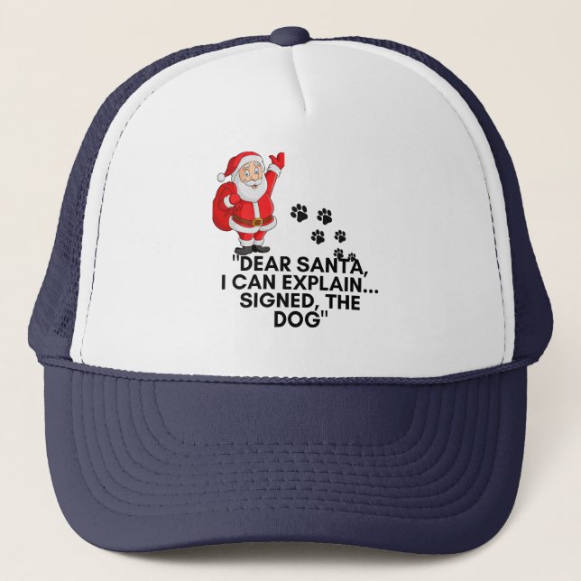 Dear Santa I Can Explain Funny Dog Christmas Mug Trucker Hat (Front)
