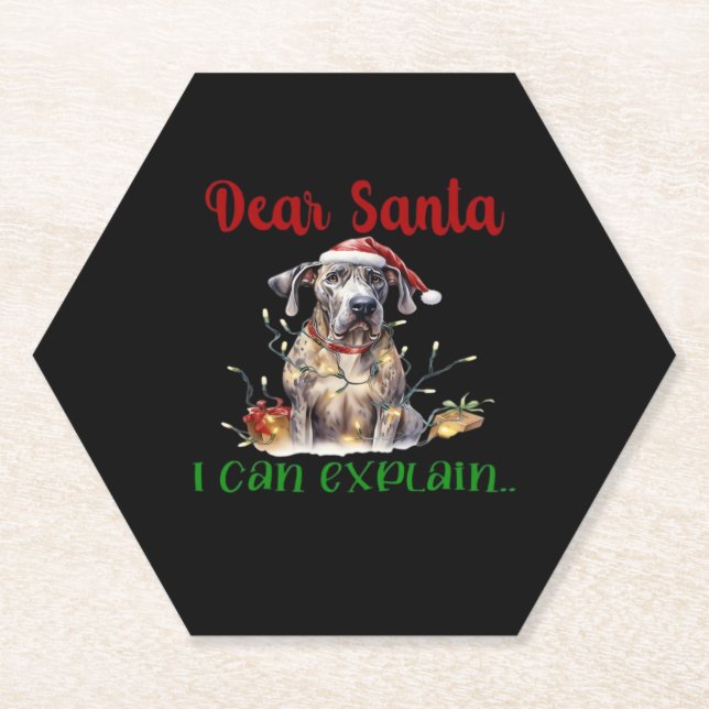 Dear Santa I Can Explain Great Dane Essential T-Sh Paper Coaster (Front)