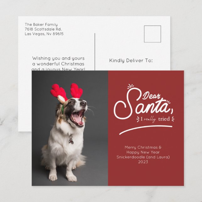 Dear Santa, I Really Tried Photo Holiday Postcard (Front/Back)
