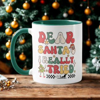Dear Santa I Really Tried Retro Funny Christmas Mug
