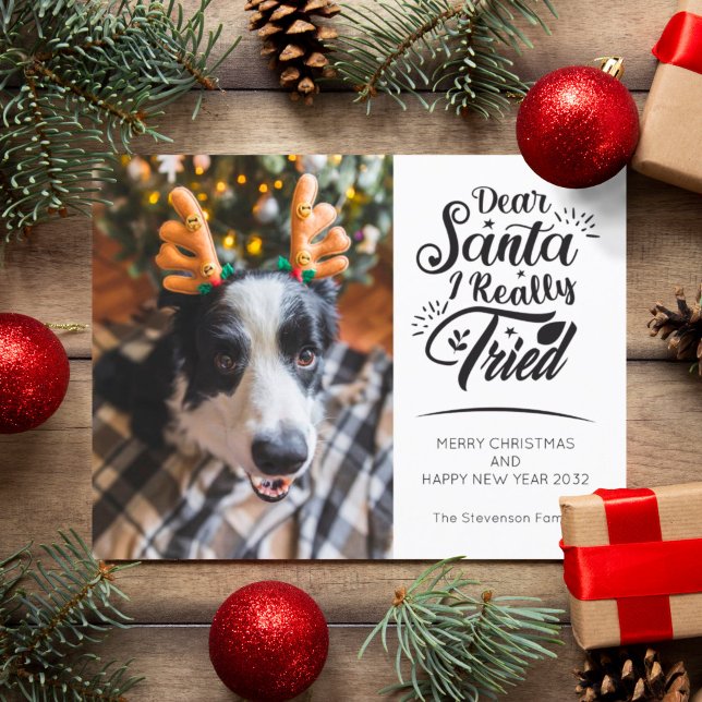 Dear Santa I tried pet dog kid photo fun Christmas Holiday Postcard (Creator Uploaded)