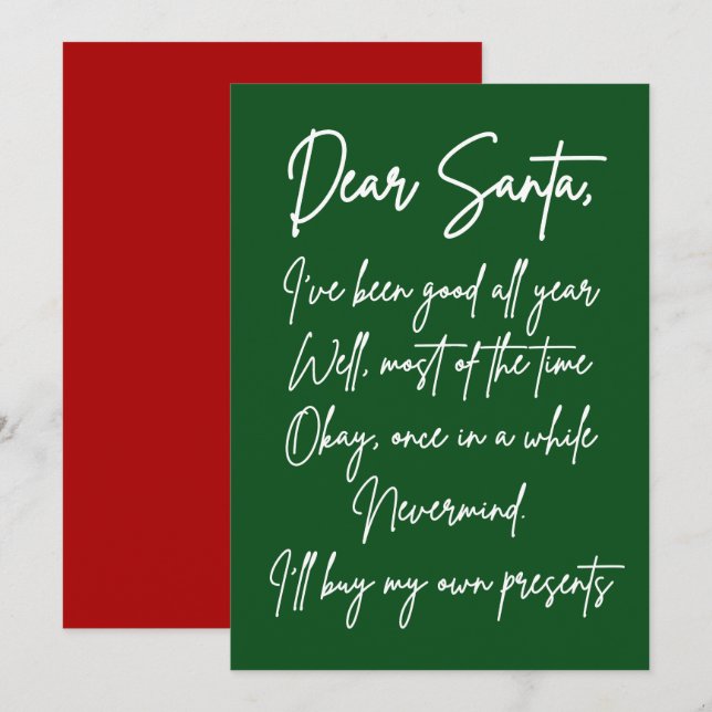 Dear Santa I'll buy my own stuff Funny Christmas Card (Front/Back)