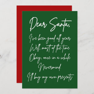 Dear Santa I'll buy my own stuff Funny Christmas Card
