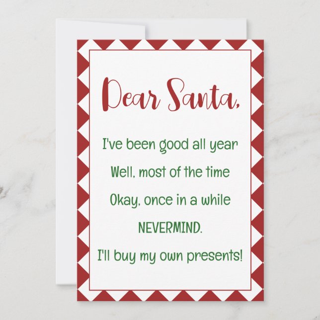 Dear Santa I'll buy my own stuff Funny Christmas Card (Front)