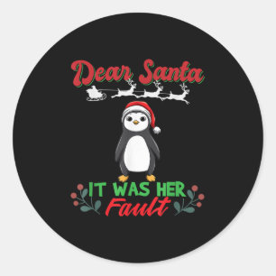 Dear Santa It Was Her Fault Siblings Matching Xmas Classic Round Sticker
