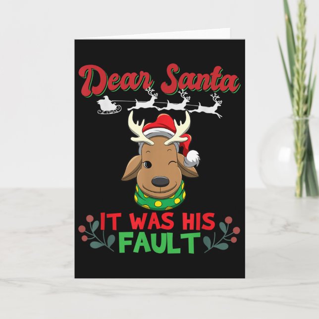 Dear Santa It Was His Fault Siblings Matching Xmas Card (Front)