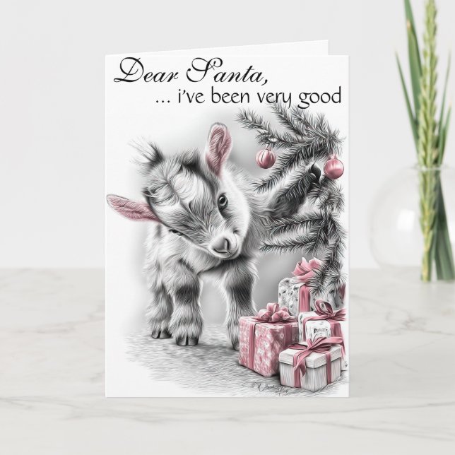 Dear Santa I've Been Good  -  Baby Goat Christmas Holiday Card (Front)
