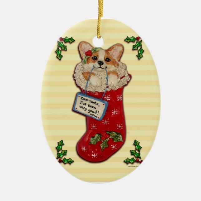 "Dear Santa, I've been very good!" Corgi Ornament (Front)