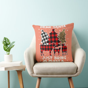 Dear Santa Just Bring Cows Christmas Buffalo Plaid Cushion