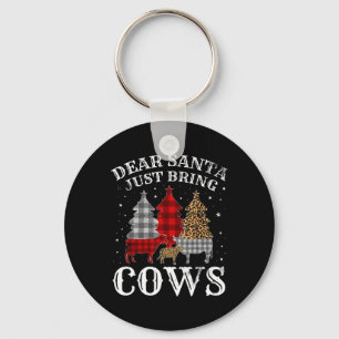 Dear Santa Just Bring Cows Christmas Buffalo Plaid Key Ring