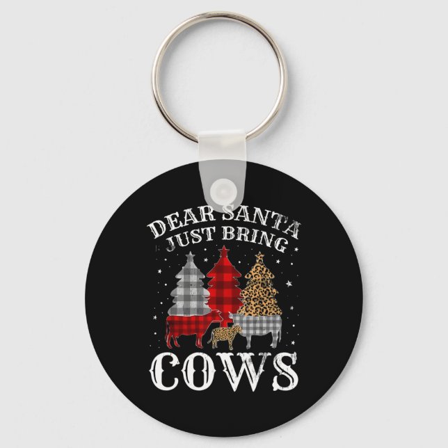 Dear Santa Just Bring Cows Christmas Buffalo Plaid Key Ring (Front)
