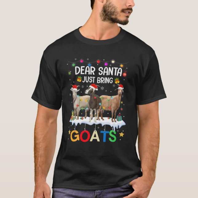 Dear Santa Just Bring Goats Christmas Lights Men W T-Shirt (Front)