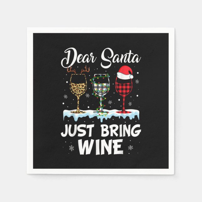 Dear Santa Just Bring Wine Leopard Christmas Light Napkin (Front)