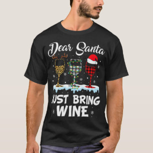 Dear Santa Just Bring Wine Leopard Christmas Light T-Shirt
