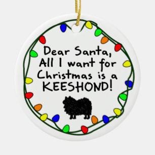 Dear Santa Keeshond Ceramic Tree Decoration