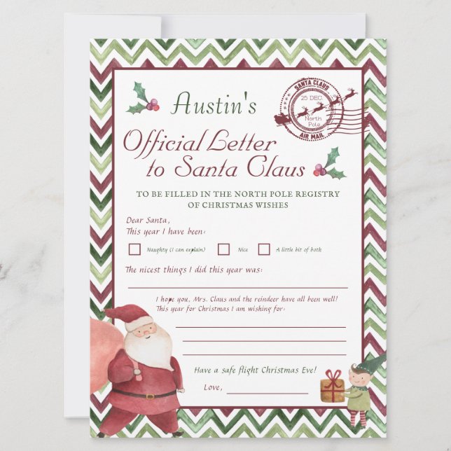 Dear Santa | Kids Personalised Letter to Santa (Front)