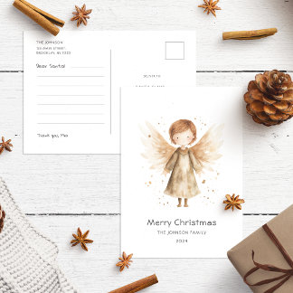 Dear Santa Letter Beige Boho Baby Angel  Postcard