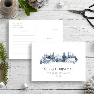 Dear Santa Letter Blue Christmas Winter Village Postcard