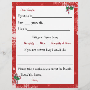 Dear Santa Letter, Candy Canes and Snowflakes