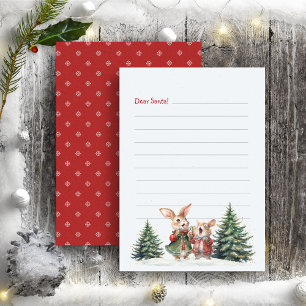 Dear Santa Letter Cute Funny Bunnies Baby Red  Holiday Card