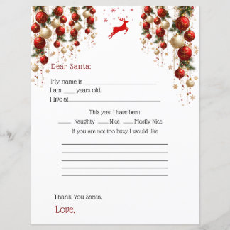 Dear Santa Letter Red GoldOrnaments Christmas Tree