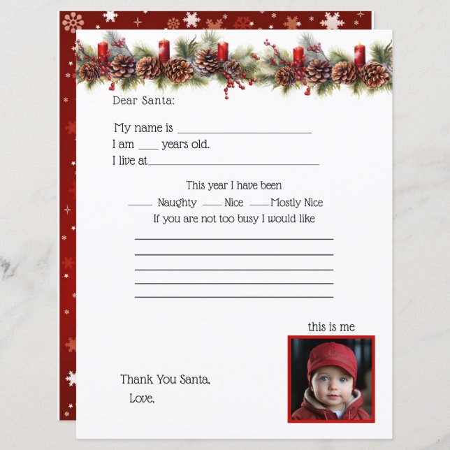 Dear Santa Letter, with Childs Photo (Front/Back)