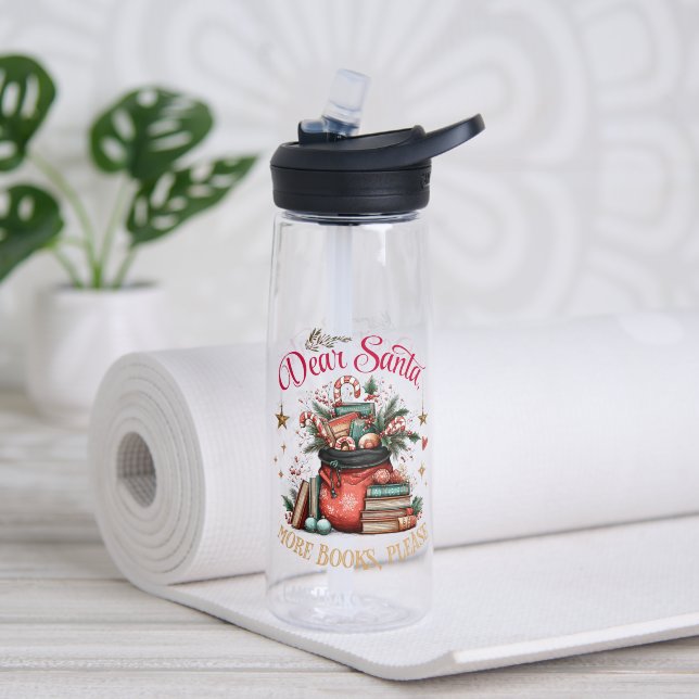 Dear Santa, More Books Please  Water Bottle (Yoga (Rotated))