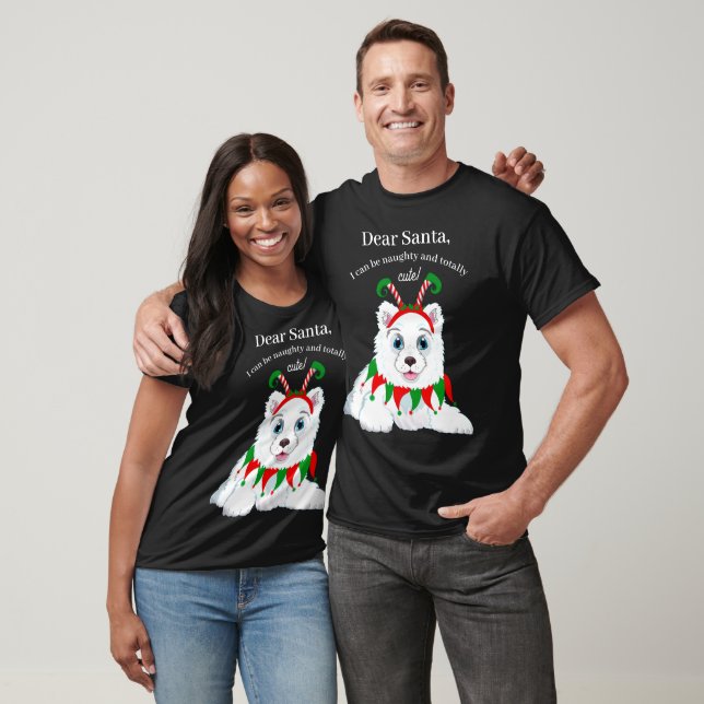 Dear Santa Naughty But Cute Samoyed Elf Dog T-Shirt (Unisex)