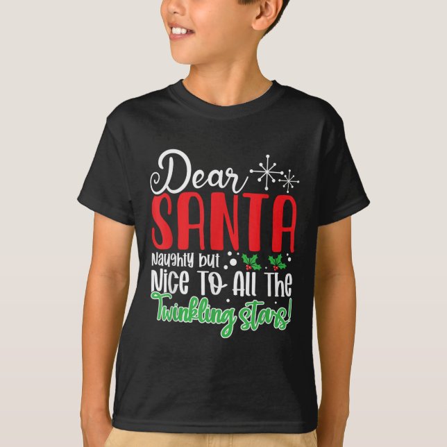 Dear Santa Naughty But Nice To All The Twinkling S T-Shirt (Front)