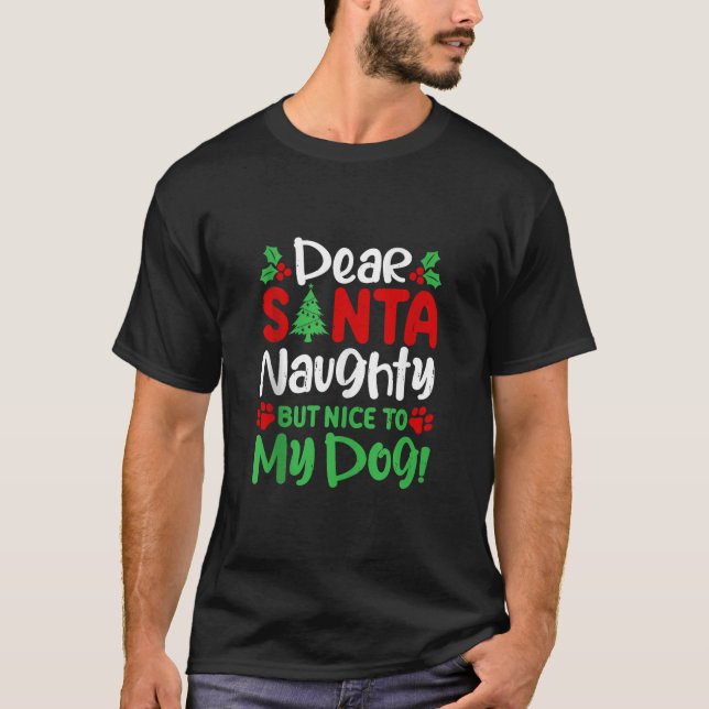 Dear Santa Naughty But Nice To My Dogs Funny Chris T-Shirt (Front)