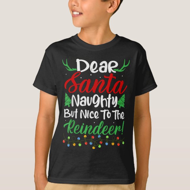 Dear Santa Naughty But Nice To The Reindeer! Funny T-Shirt (Front)