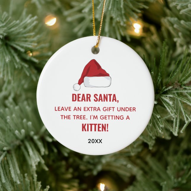 Dear Santa New Kitten Personalised Cat Adoption Ceramic Tree Decoration (Tree)