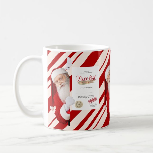 Dear Santa Nice List Certificate Red Candy Stripe Coffee Mug (Left)