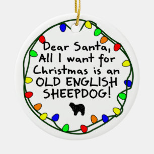 Dear Santa Old English Sheepdog Ceramic Tree Decoration