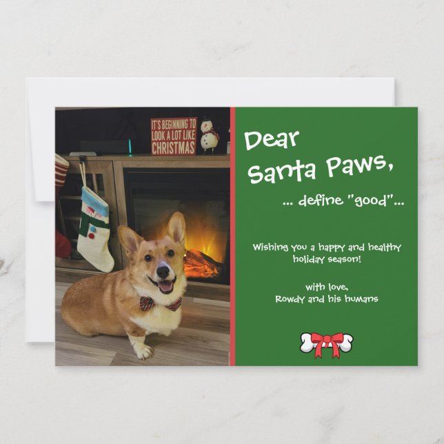 "Dear Santa Paws" Customisable Pet Holiday Card (Front)