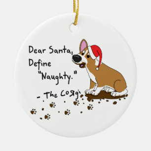 Dear Santa Pembroke Welsh Corgi Christmas Ceramic Tree Decoration