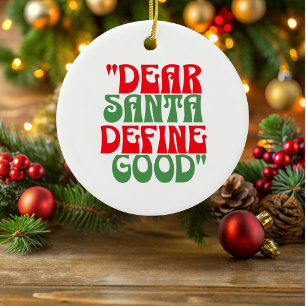 Dear Santa Red and Green Groovy Font Ornament