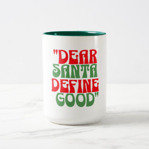 Dear Santa Red and Green Groovy Retro Font Two-Tone Coffee Mug
