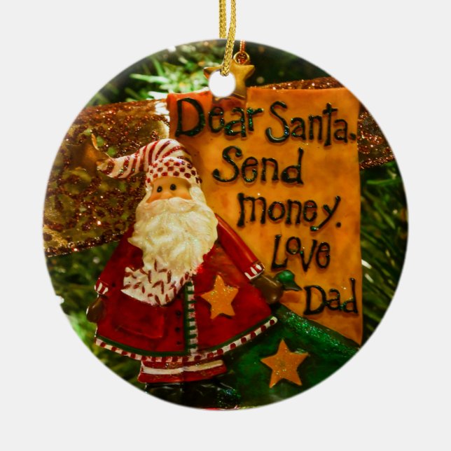Dear Santa Send Money Ceramic Tree Decoration (Front)