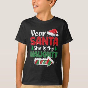 Dear Santa She Is The Naughty One Matching Couples T-Shirt