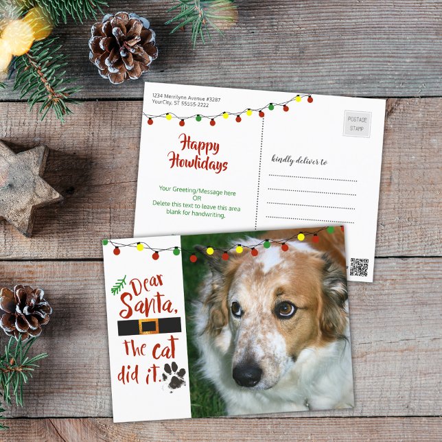 Dear Santa, the cat did it - Dog-Lover Holiday Postcard (Creator Uploaded)
