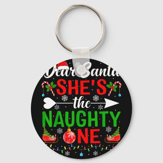 Dear santa the naughty one couples christmas key ring (Front)
