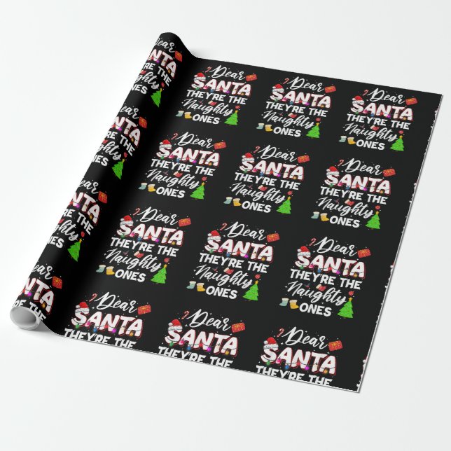 Dear Santa They Are The Naughty Ones Family Christ Wrapping Paper (Unrolled)