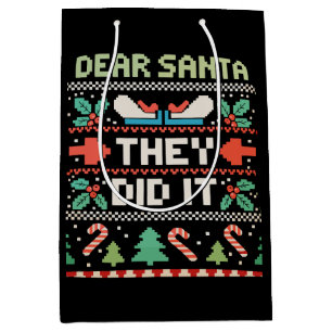 Dear Santa They Did It Xmas Holiday Ugly Sweater Medium Gift Bag