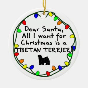 Dear Santa Tibetan Terrier Ceramic Tree Decoration